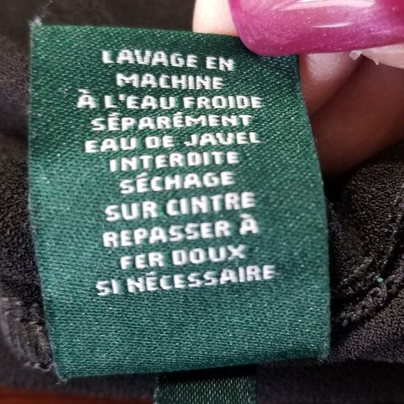 Lauren Ralph Lauren Black Long Sleeve Polyester Top Hi-Low Rnd V-neck Hem Size L - Picture 8 of 9